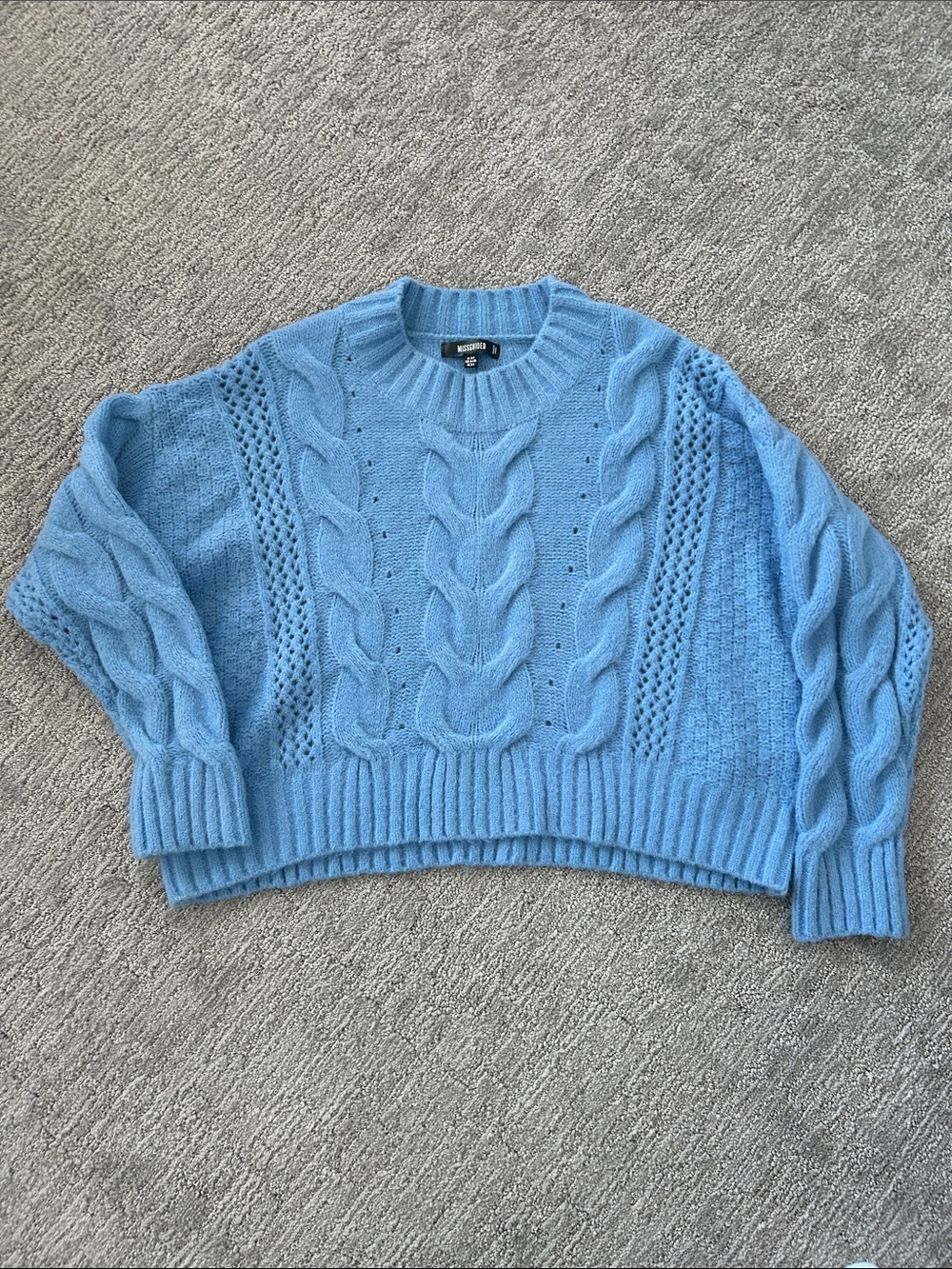 Missguided Light Blue Cable Knit Crewneck Sweater